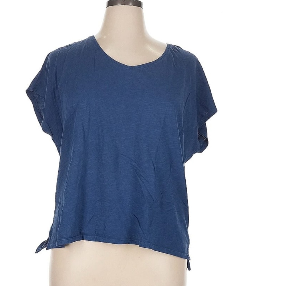 J. Jill Blue Asymmetrical Short Sleeve Blouse